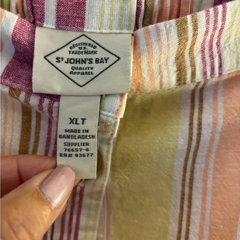 St John’s Bay Linen Striped Button-Front Midi Skirt Sz.XLT NWT
